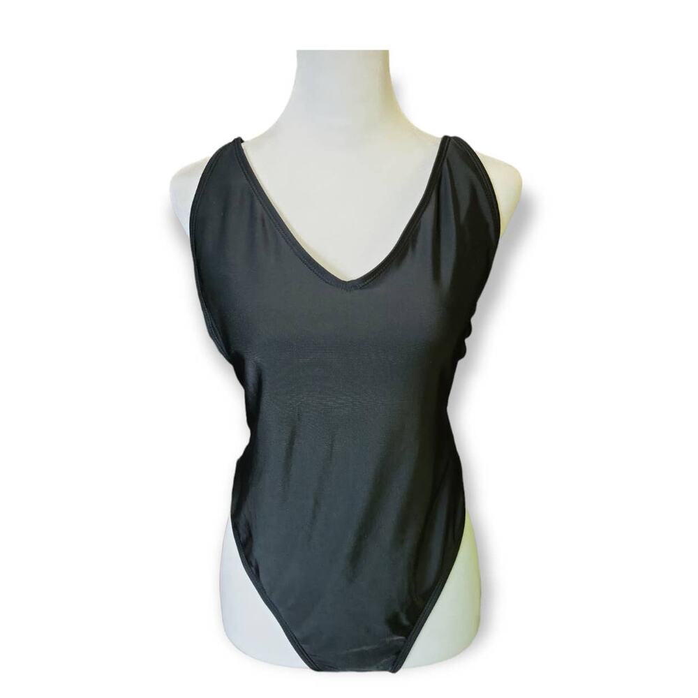 Nasty Gal Black Didn't Sea You There High Leg One Piece Swimsuit Black 12- NEW‎